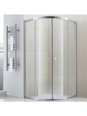 Sanipro Silje buet dusjhjørne med skyvedører i krom og svart matt - SAFE laminert glass