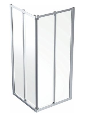 Contura Showerama 10-3 firkantet rett dusjhjørne 90x90 cm med skyvedører - Sølv profiler og klart glass