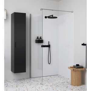 Contura Showerama 10-20 dusjvegg med veggfeste, støttestag, Børstet profil og klart glass