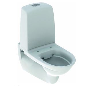 Porsgrund Spira vegghengt toalett 6293, med utenpåliggende sisterne, Rimfree, Dobbelskyll
